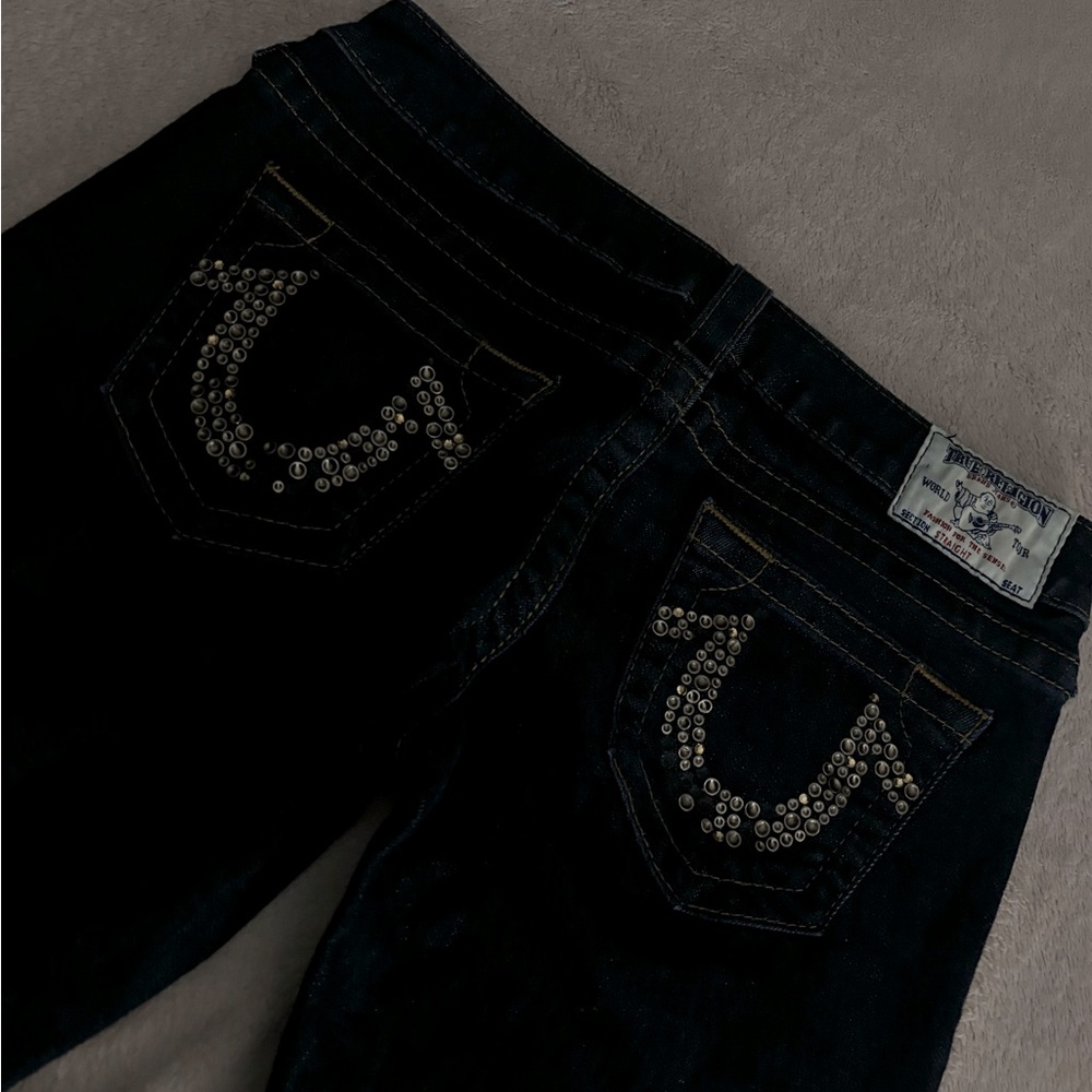 True Religion Black Boot Cut Jeans with Signature Horseshoe